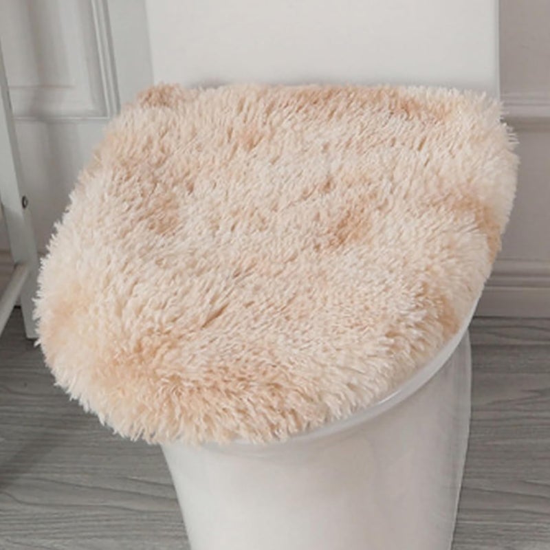 Insun Soft Fluffy Toilet Seat Cover, Washable Absorbent Lid Cover, Adjustable Non Slip Backing for Most Bathroom Toilet Lids Tie-Dyed Pale Camel 17.7" x 19.7" - Image 1